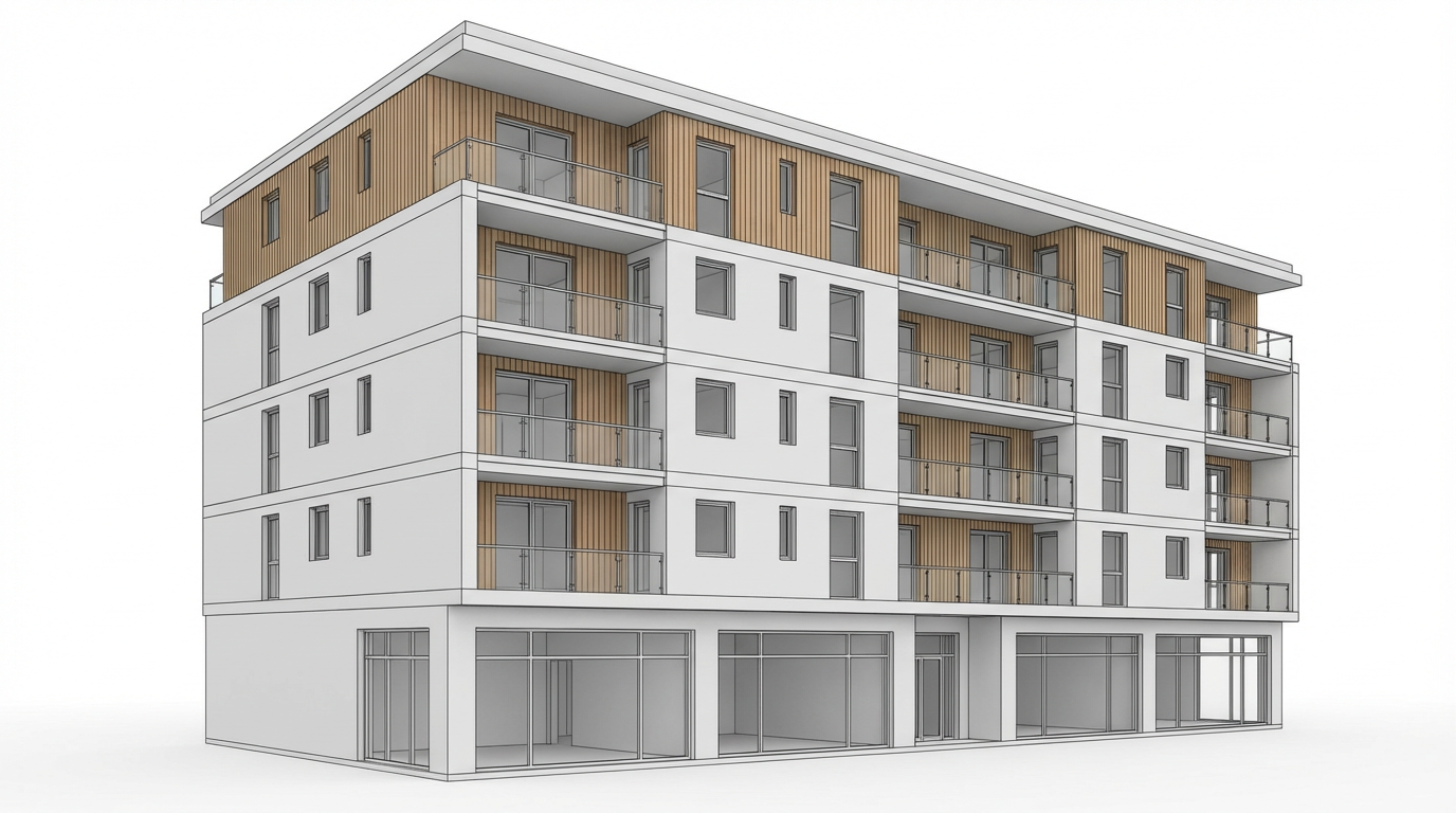 3D-Rohrendering - Mehrfamilienhaus